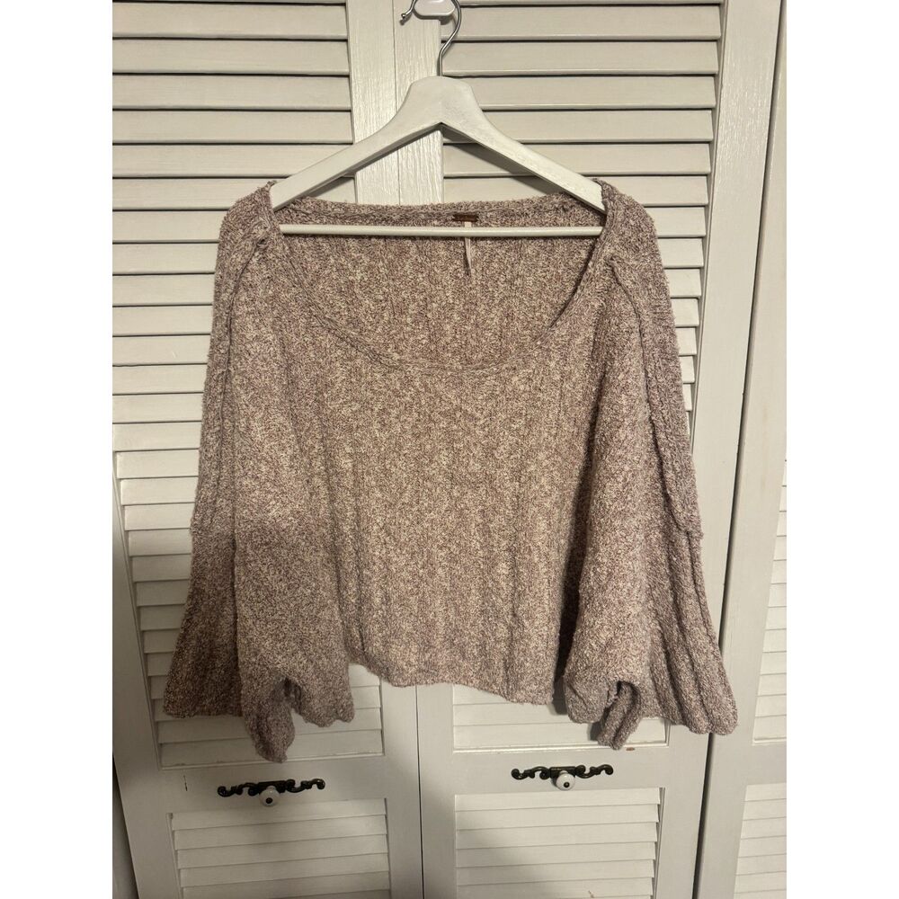 FREE PEOPLE GOOD DAY PULLOVER CROP OVERSIZED BOHO INDIE 3/4 SLEEVE SWEATER SZ M‎